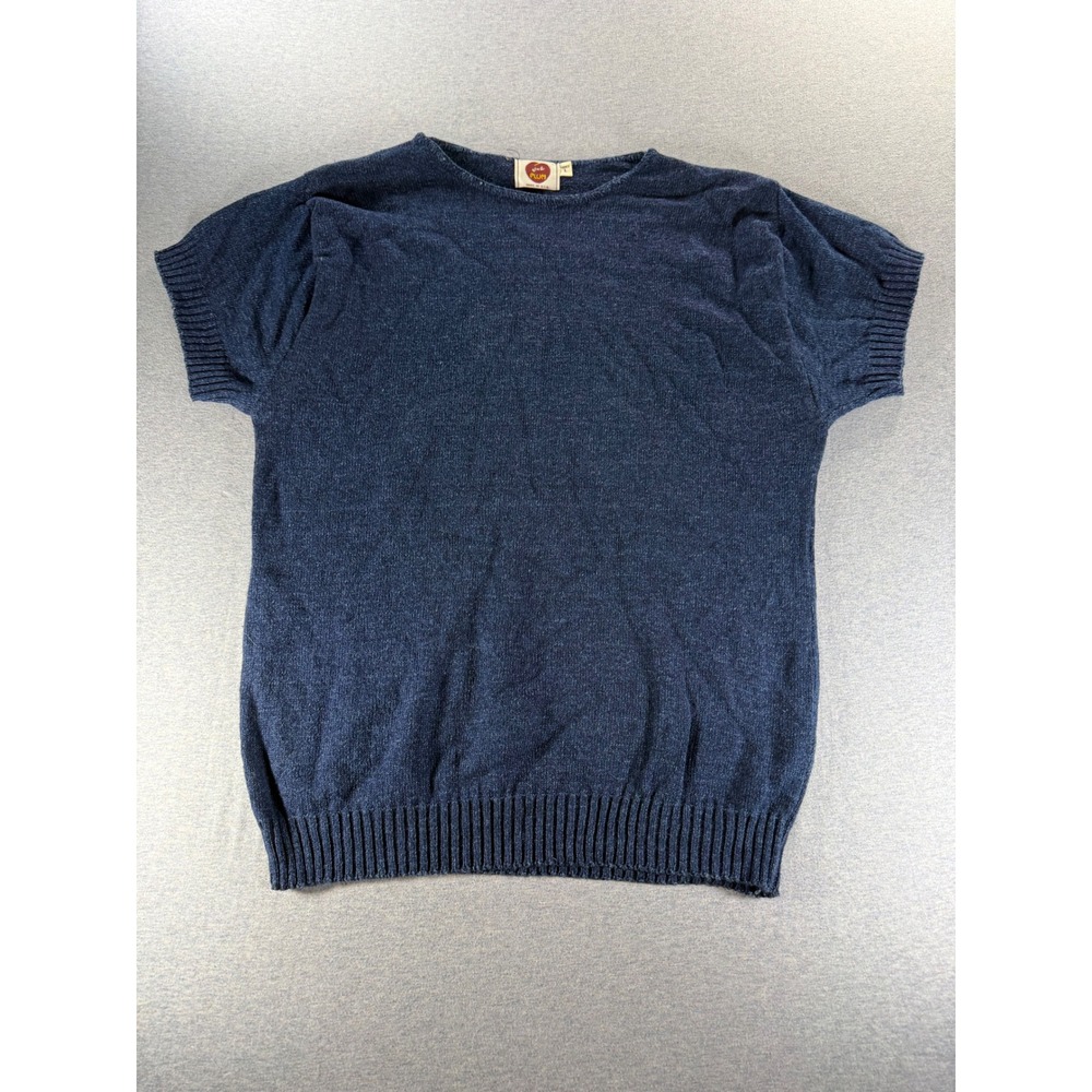 Vintage Just Plum Navy Blue Short Sleeve Cotton Sweater Made in USA Large